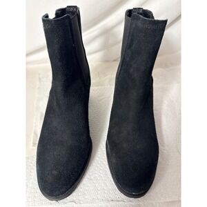 Sam Edelman Black Suede Chelsea Block Heel Ankle Boots Lug Sole Women 3in heel